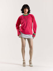 Hot Pink Stripe Loose Fit Cropped T-Shirt